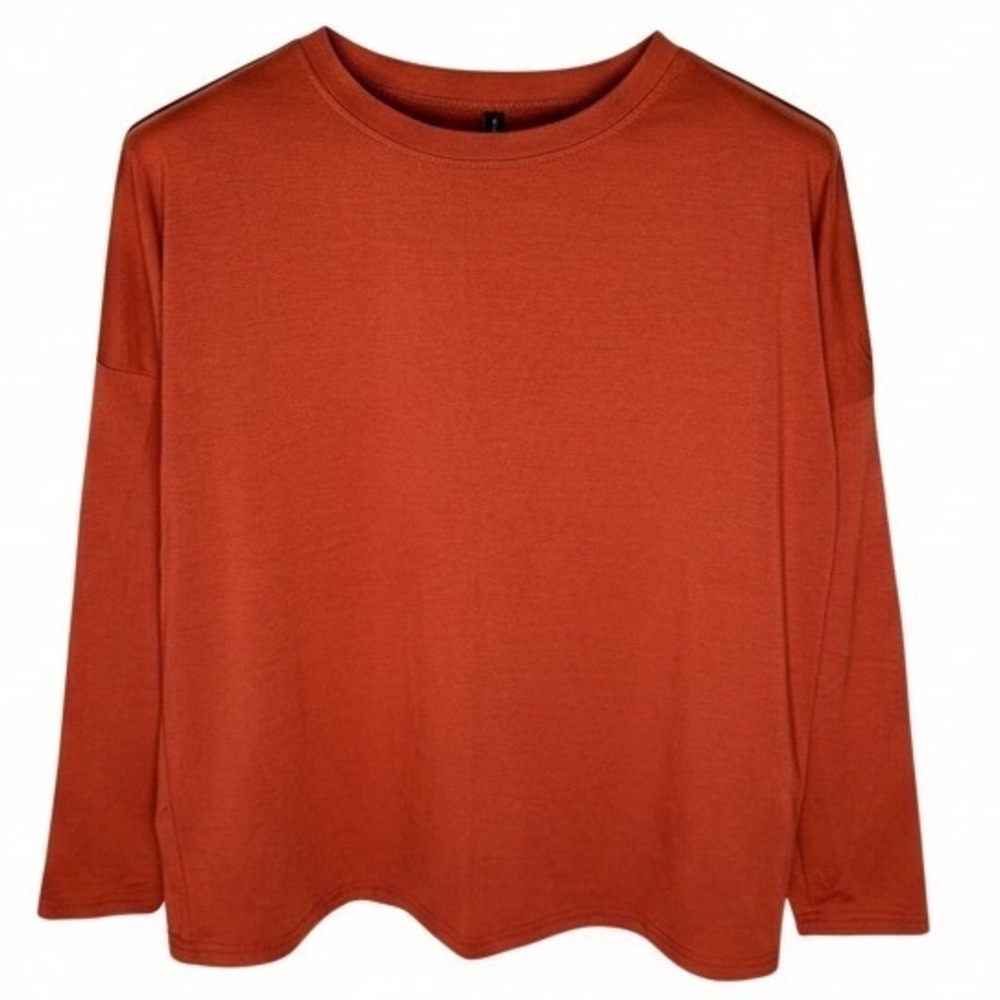 PrettyGarden Womens Rust Orange Long Sleeve Crew Neck Top Relaxed Fit Medium